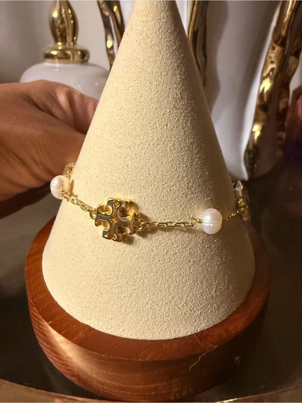 Tory Burch Gold-Tone Pearl Link Bracelet